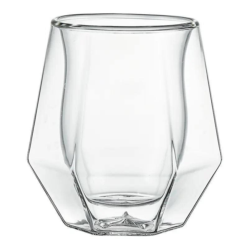 Çift duvar viski bardağı fincan ısıya dayanıklı cam soğuk içecek cam yaratıcı altıgen kahve fincanı