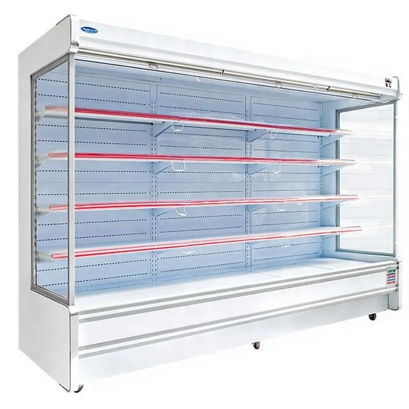 Supermarket open beverage display dairy milk cooling freezer