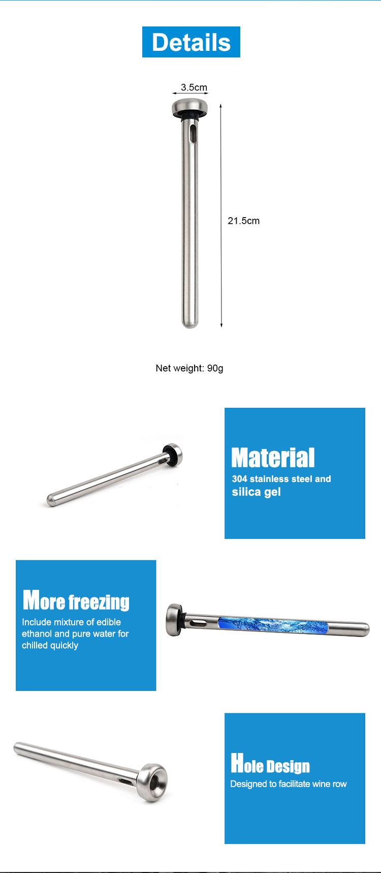 Good Quality Bar Accessories Stainless Steel Rapid Instant Iceless Bottle Freezer Cooling Cooler Wine Chiller Stick