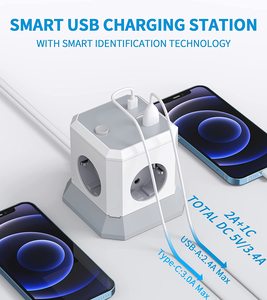Cubo de enchufe con USB C, varias tomas de 4 vías y 3 USB, tira de alimentación con protección contra sobretensiones - Product Image 3