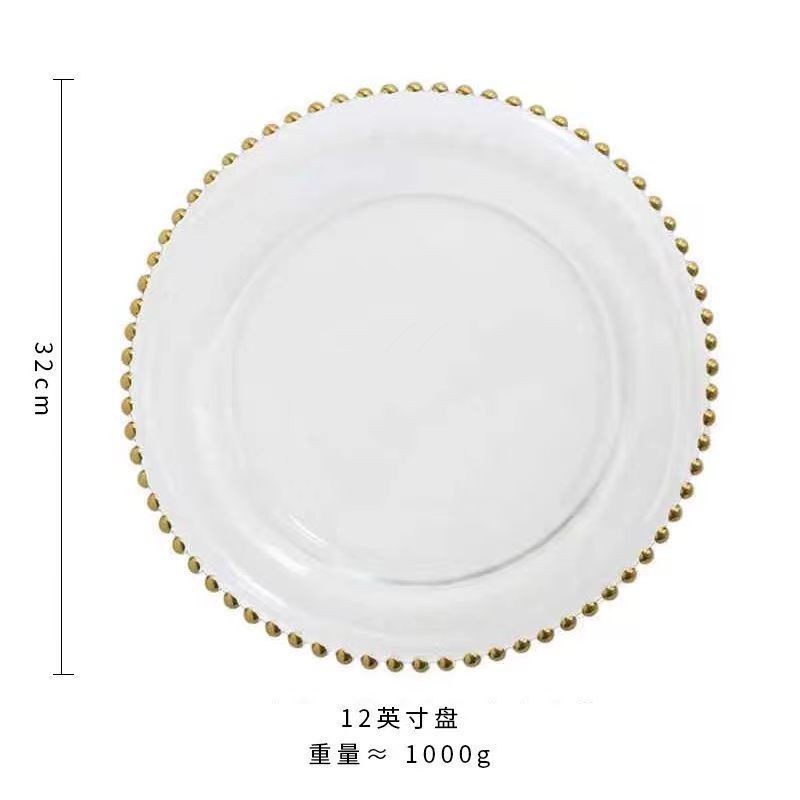 Assiette à perles dorées 33cm