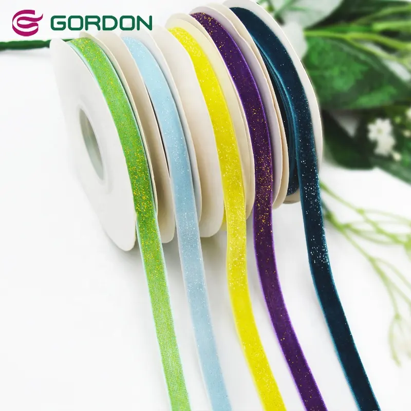 Gordon-Bänder 10 MM Nylon dekoratives individualisiertes Glitzer-Spoolband aus Samt für DIY-Vorbandschleife