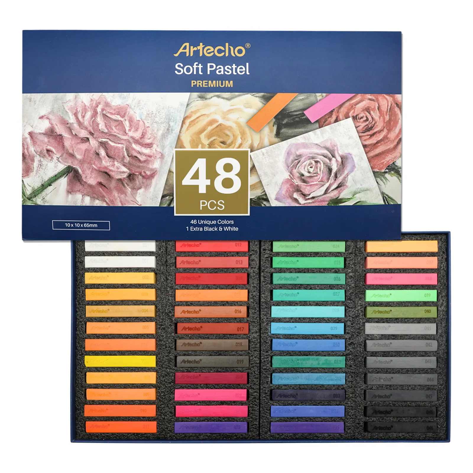 Artecho – lot de 48 bâtons de craie à dessin de couleur Pastel doux, carrés pour fournitures artistiques scolaires