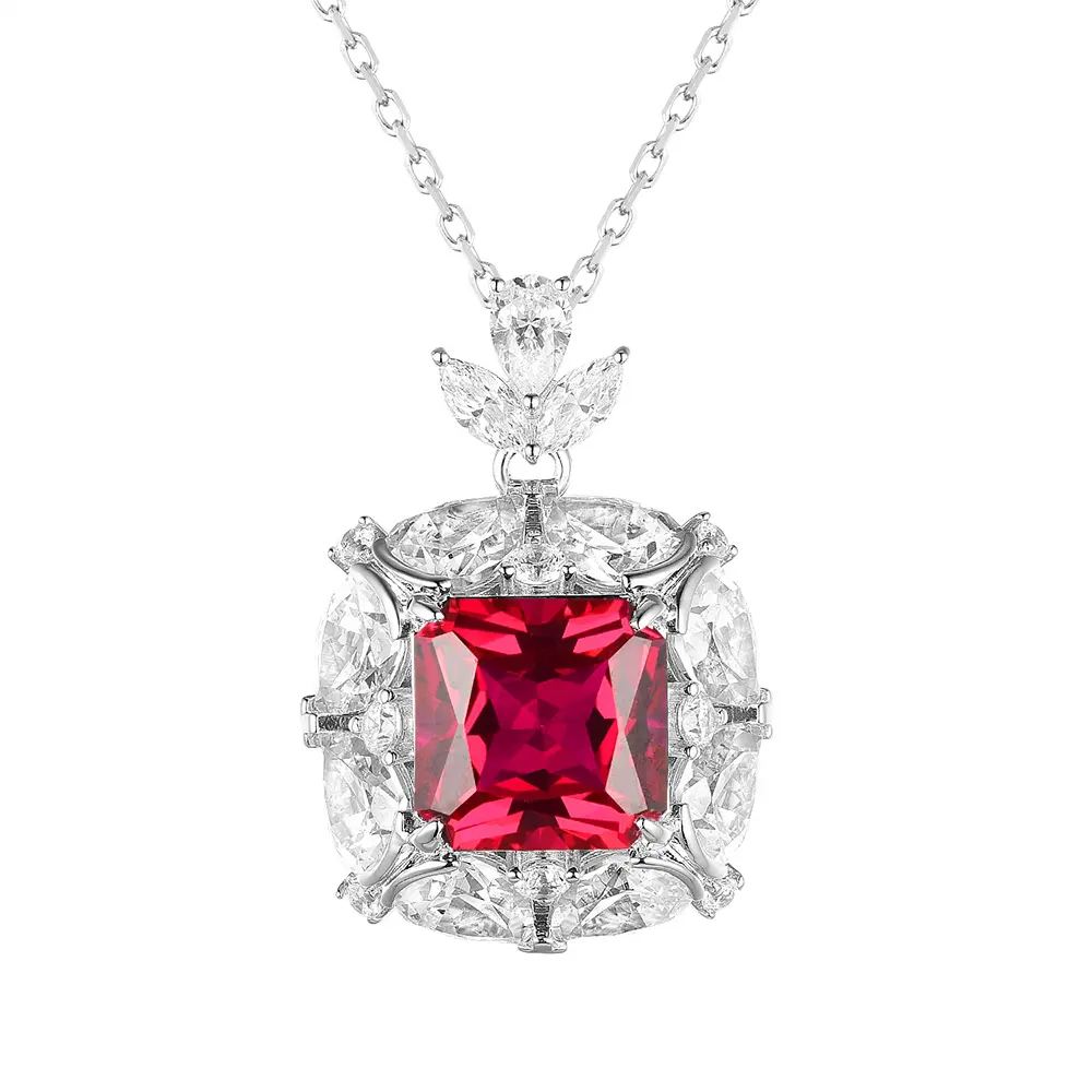 Женское ожерелье из серебра 925 пробы, с квадратным рубиновым кулоном