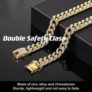 개 목걸이 골드 개 체인 골드 개 고양이 쿠바 체인 다이아몬드 칼라 디자인 보안 버클 금속 쿠바 링크 다이아몬드 - Product Image 3