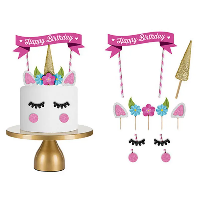 Felice Torta Di Compleanno Topper Unicorno Unicorno Cake Topper Set Rifornimenti Del Partito per il Bambino Festa di Compleanno