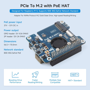 Aismartlink WAVESHARE NVME PCIe to M.2 Adapter with PoE <strong>Function</strong> and Fan for RPI, Compatible <strong>Raspberry</strong> <strong>Pi</strong> 5 Supports 802.3af/at