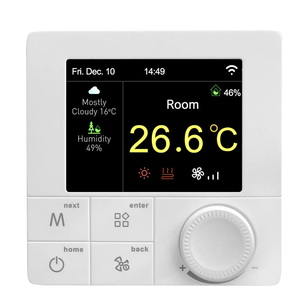 Nuovo termostato LCD integrato in arrivo termostato touch key con schermo colorato per il raffreddamento e il riscaldamento