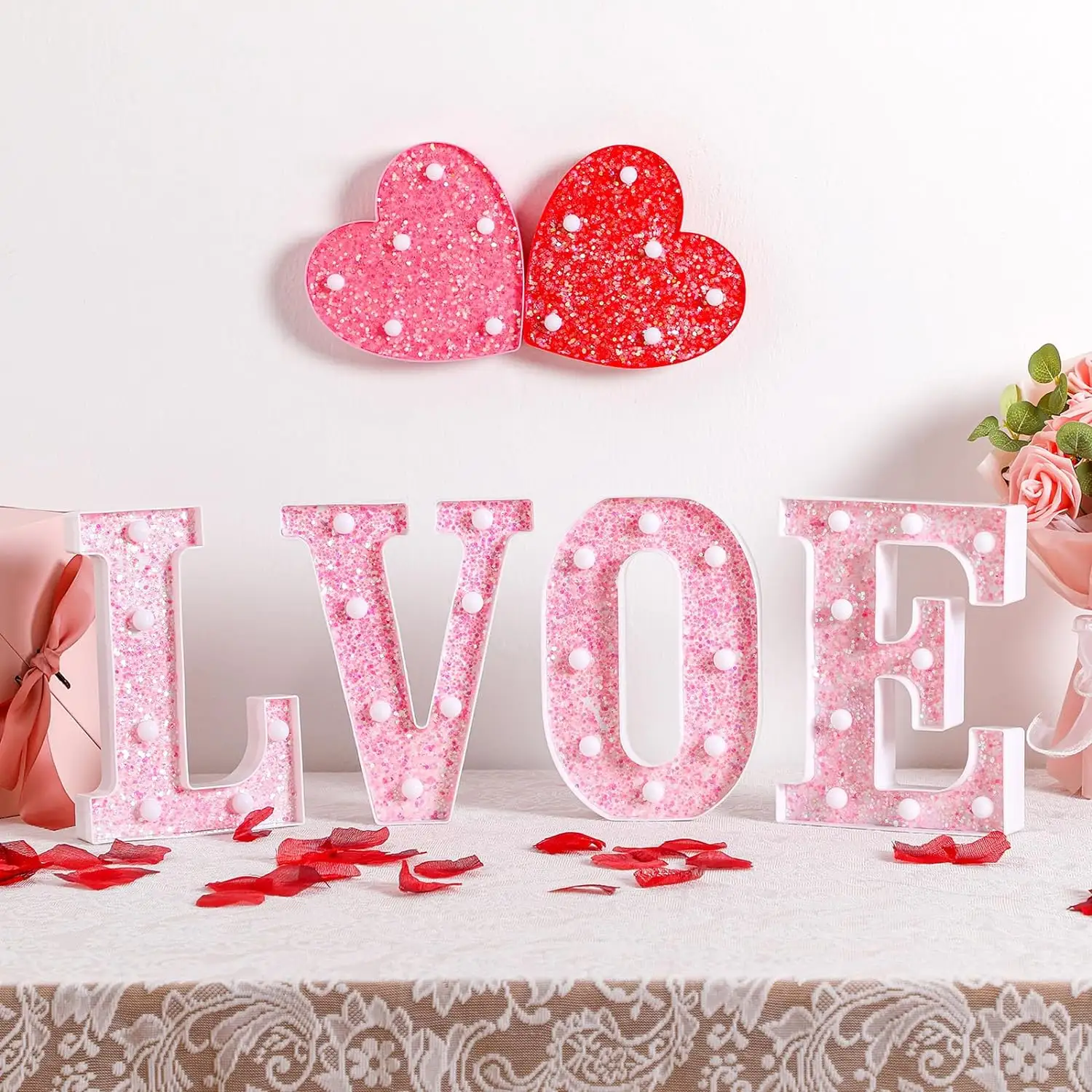 Liefde Roze Led Verlichte Letters Ambient Decoratie Voor Valentijnsdag En Huwelijk Voorstellen Verpakt In Geschenkdoos Met Pvc