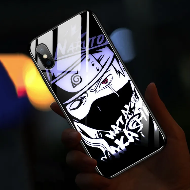 Anime Cartoon Sprach anruf Flash Night Glowing Luminous Led Phone Case 7 Farben für Iphone 13 12 11 Pro Max XR 6 7 8 Plus OPP-Tasche