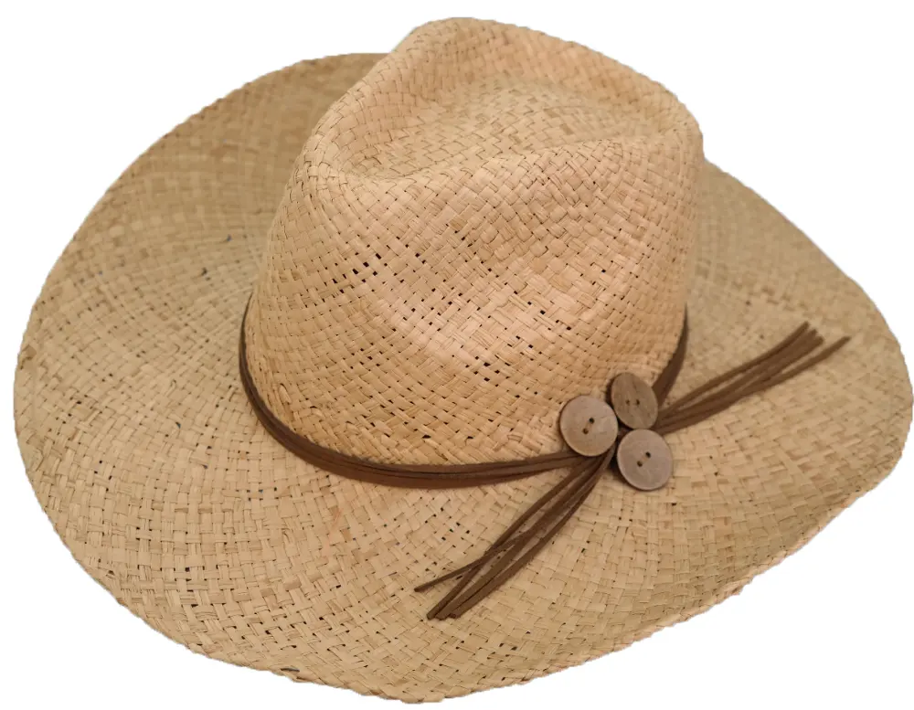 गर्म बिकने वाली स्टाइलिश रंगाई हाथ से बुनाई वाली राफिया स्ट्रॉ टोपी काउबॉय टोपी आउटडोर स्ट्रॉ टोपी
