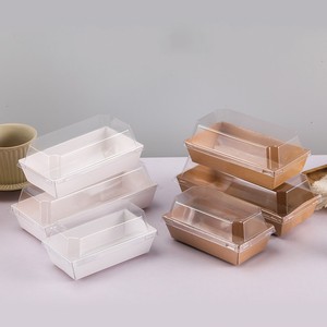 矩形牛皮纸盒回收烘焙食品包装小糕点蛋糕盒夹心盒带塑料透明盖 - Product Image 5