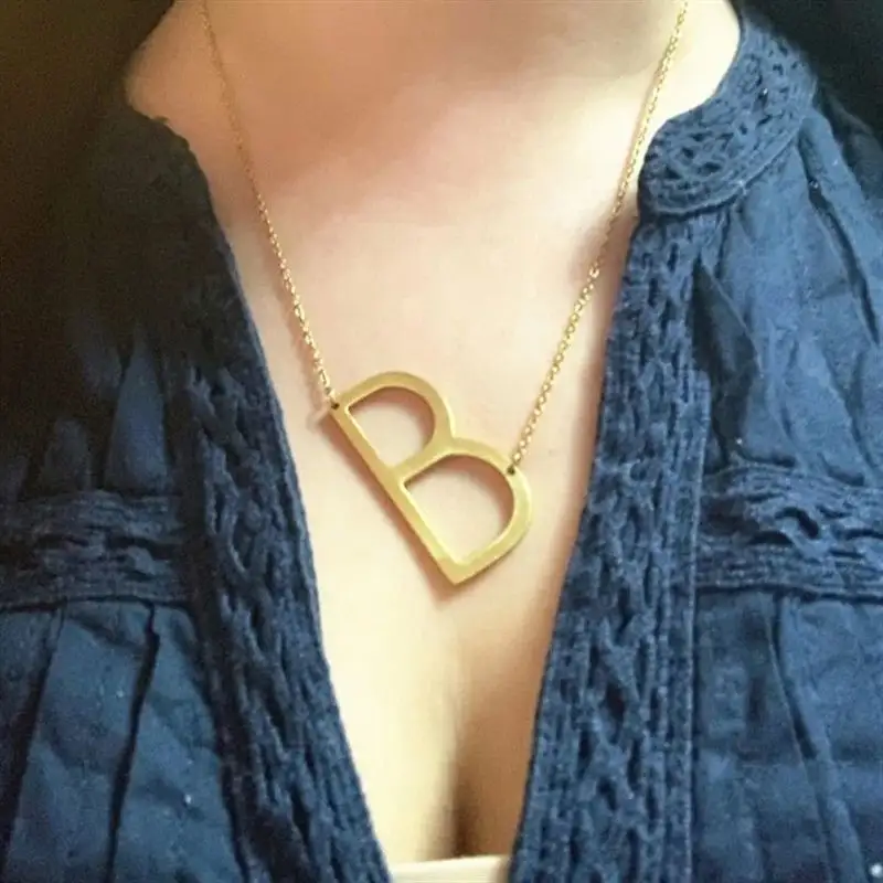 Collar chapado en oro de acero inoxidable con inicial, colgante con letra del alfabeto grande, con monograma personalizado