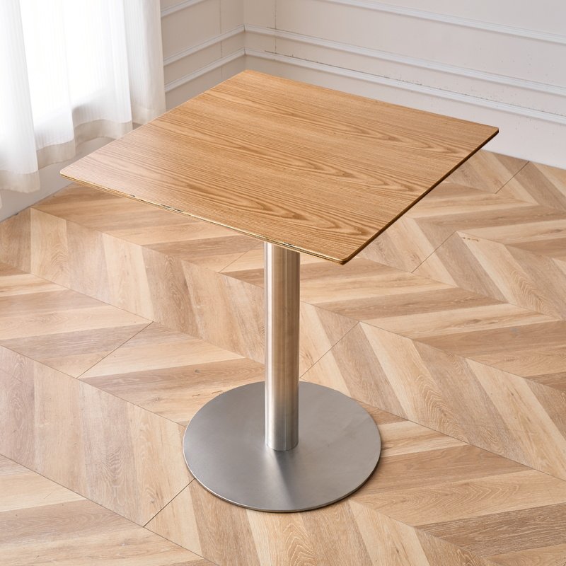 50 mètres carrés-couleur bois naturel-plaque ronde en acier inoxydable