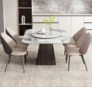 Modern Minimalist Multifunctional <strong>Expandable</strong> Thick White Glossy Rock Slab <strong>Square</strong> Dining <strong>Table</strong> with Rotating Turntable - Product Image 3