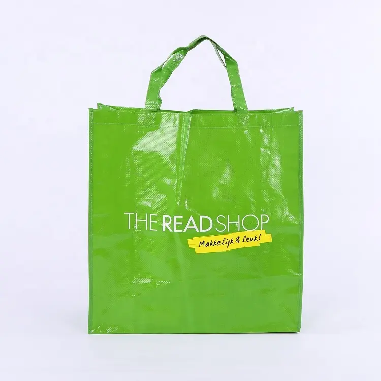 저렴한 패션 친환경 재활용 적층 폴리 프로필렌 플라스틱 토트 쇼핑 맞춤형 로고가있는 적층 PP 짠 가방