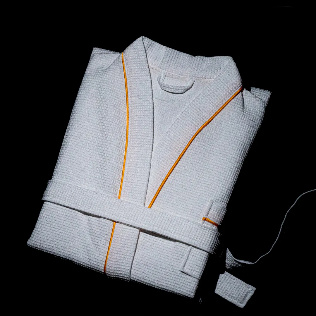 高級ホワイト綿100% ホテルワッフル刺繍ユニセックス着物バスローブカスタマイズスーパーソフトバスローブロゴ付き