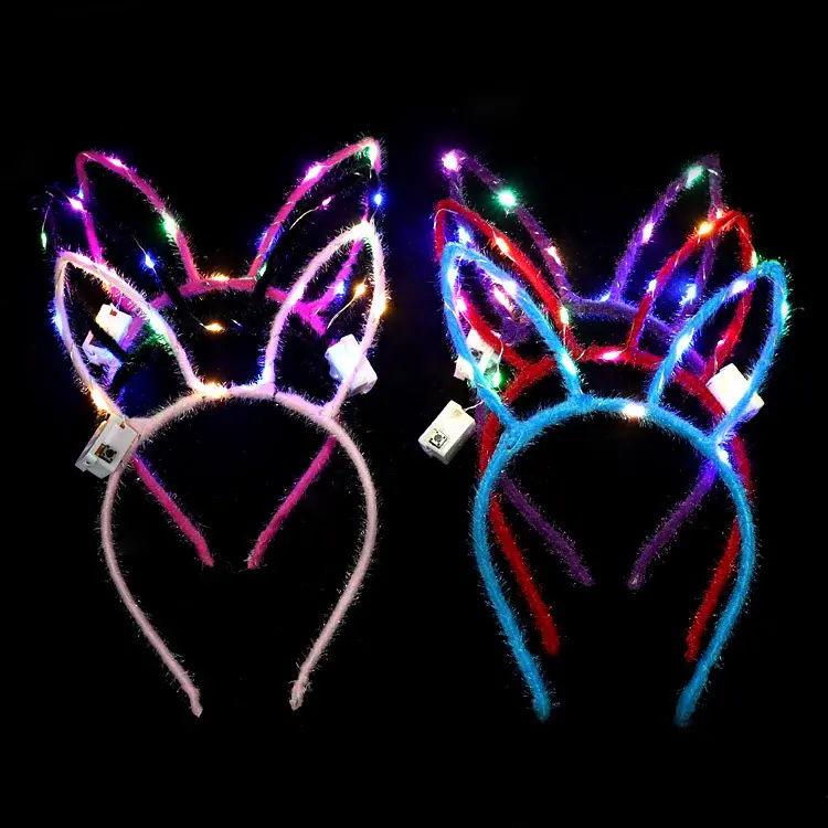 Cerchio per capelli lampeggiante a LED colorato orecchie di coniglio di gatto fasce per capelli fascia per capelli festa di compleanno fiori corona ghirlande di testa bagliore