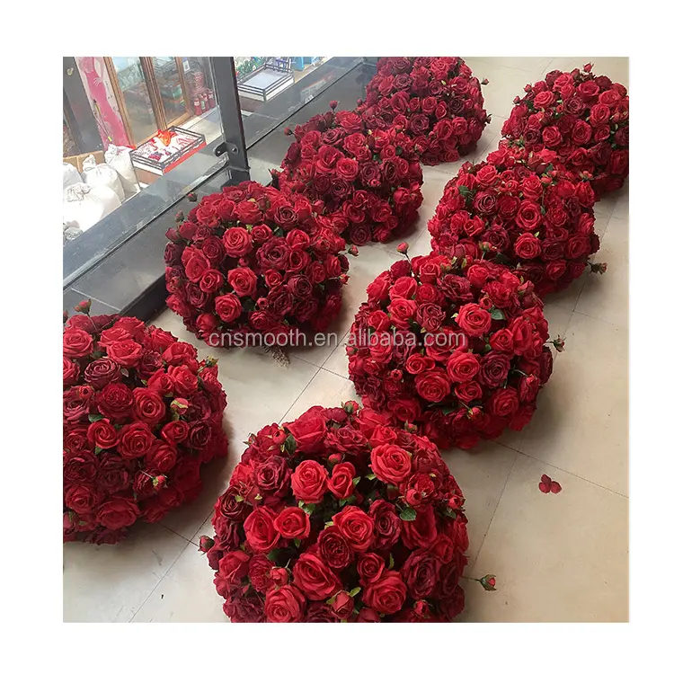 Customized Flower Ball Artificial Floral Red Rose Centerpiece For Wedding Events Decoration