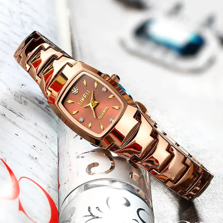 חם למכירה נשים סגסוגת קוורץ נשים רוז שעון יד שעון עמיד למים 3atm טונגסטן צבע פלדה