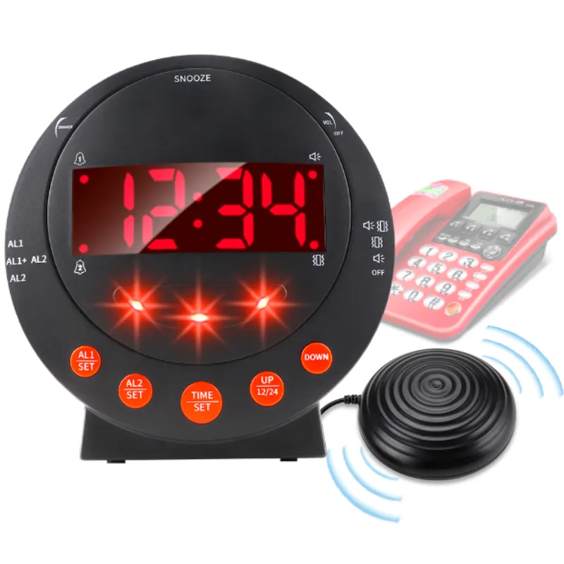 Nouveau produit extra fort lit shaker appel téléphonique rappel horloge avec vibrateur pour personnes âgées sourdes perte auditive