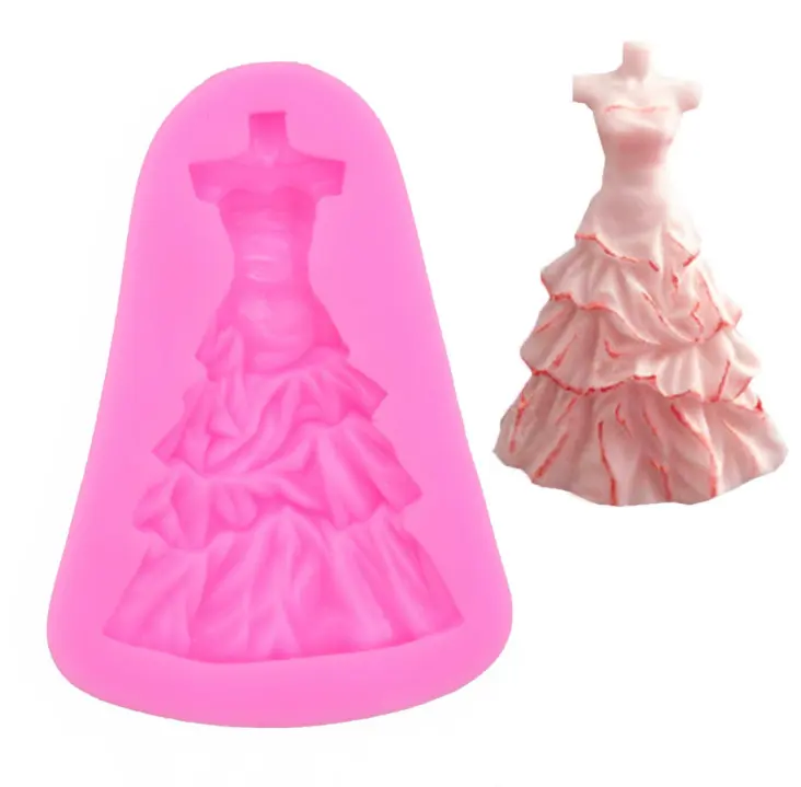 3D Vestido De Noiva Líquido Silicone Fondant Moldes Para Cupcake Toppers Chocolate Candy Bolo Cookie Baking Decoração