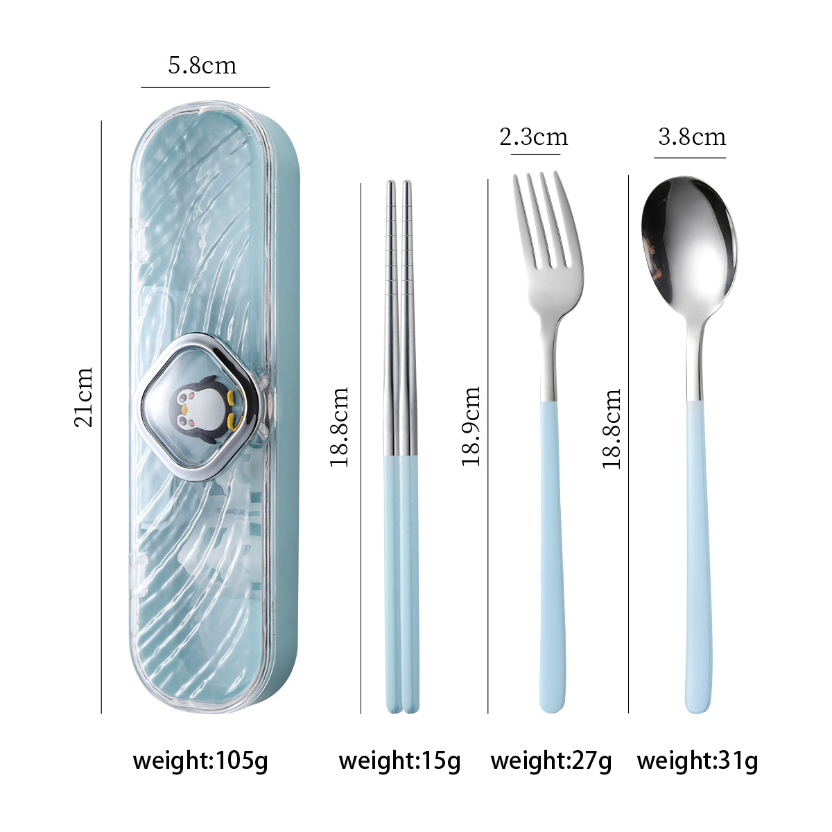 Ensemble de vaisselle portable trois pièces Cartoon (bleu)
