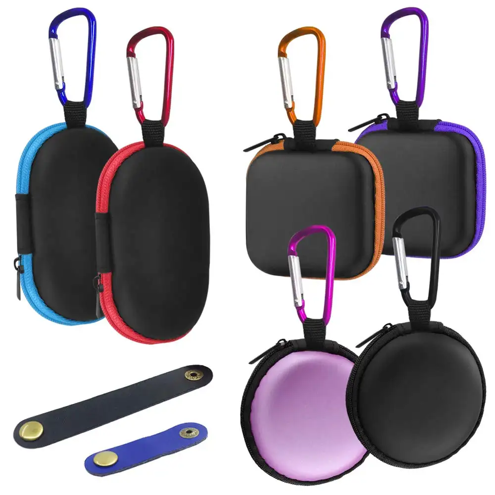 Portable Earbuds Case with Cable Clip & Headphone Cable Clip Mini Hard EVA Carrying Case Storage Bag