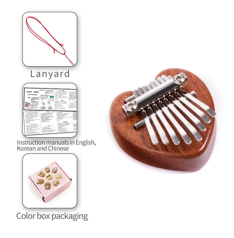 Kalimba de madera maciza de 8 tonos/Corazón