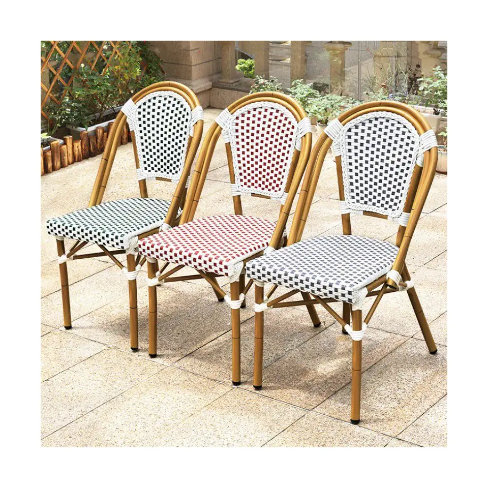 Patio Stacked French wicker Rattan chair Paris Bamboo Garden Bistro chair