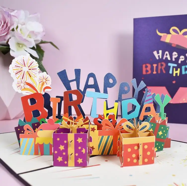 Grosir 3D Pop Up kartu ulang tahun hadiah Wanita Pria istri suami perempuan pacar selamat ulang tahun kartu ucapan