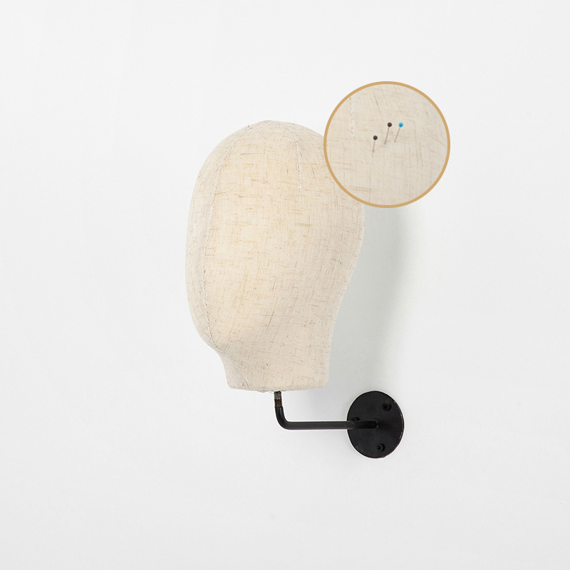 Beige linen head with pin hole + black rod 15cm