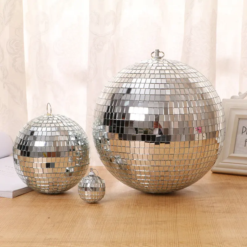 Bolas de cristal plateadas y doradas para decoración de fiestas navideñas, bolas de espejo colgantes de 2CM-100CM