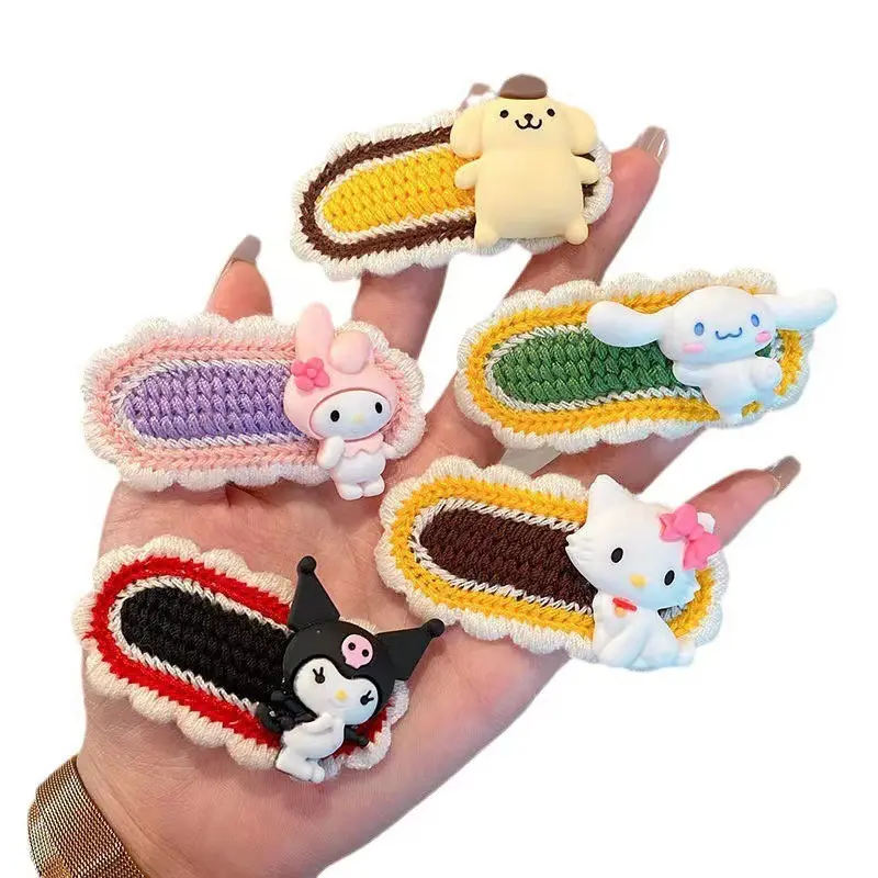 Japanese Cute Sanrio Barrettes Wool Knitted Bangs Side Clip Sweet Cartoon Bb Clip Hand-Woven Hairpin