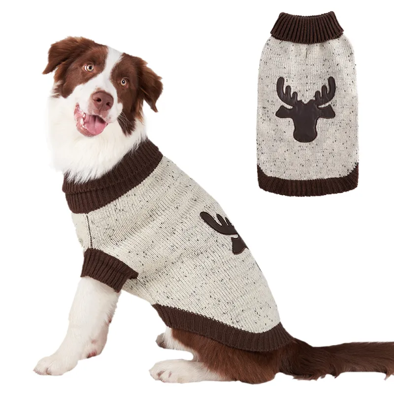 Fabrikant Groothandel Kerst Rendieren Patten Hand Knit Grote Hond Trui Huisdier Kleding Stijlvolle Coltrui Pet Winter Trui
