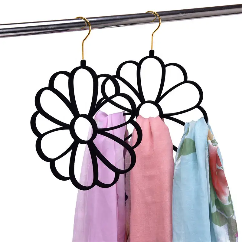 LEEKING 13 hole flower shaped colored velvet multifunctional scarf holder plastic home space saving belt headband hanger