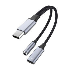 2合1 <span class=keywords><strong>USB</strong></span> C型至3.5毫米耳机插孔音频适配器音频DAC 3.5毫米耳机适配器60w手机快速充电