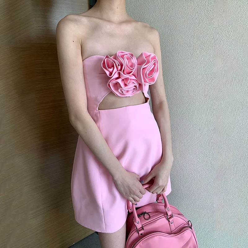 TWOTWINSTYLE Großhandel Damenkleider solide geflochtene blumenkleider für Damen ärmelloses elegantes Kleid Damenkleidung