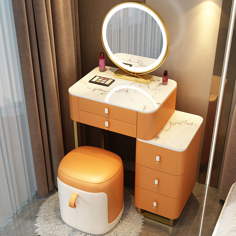 Tabouret de rangement intelligent avec miroir, armoire de table en or orange 05m