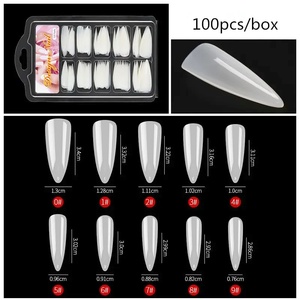 透明な爪のヒントスクエア & アーモンドパターン人工指の先端100個フランスアクリル製 - Product Image 3