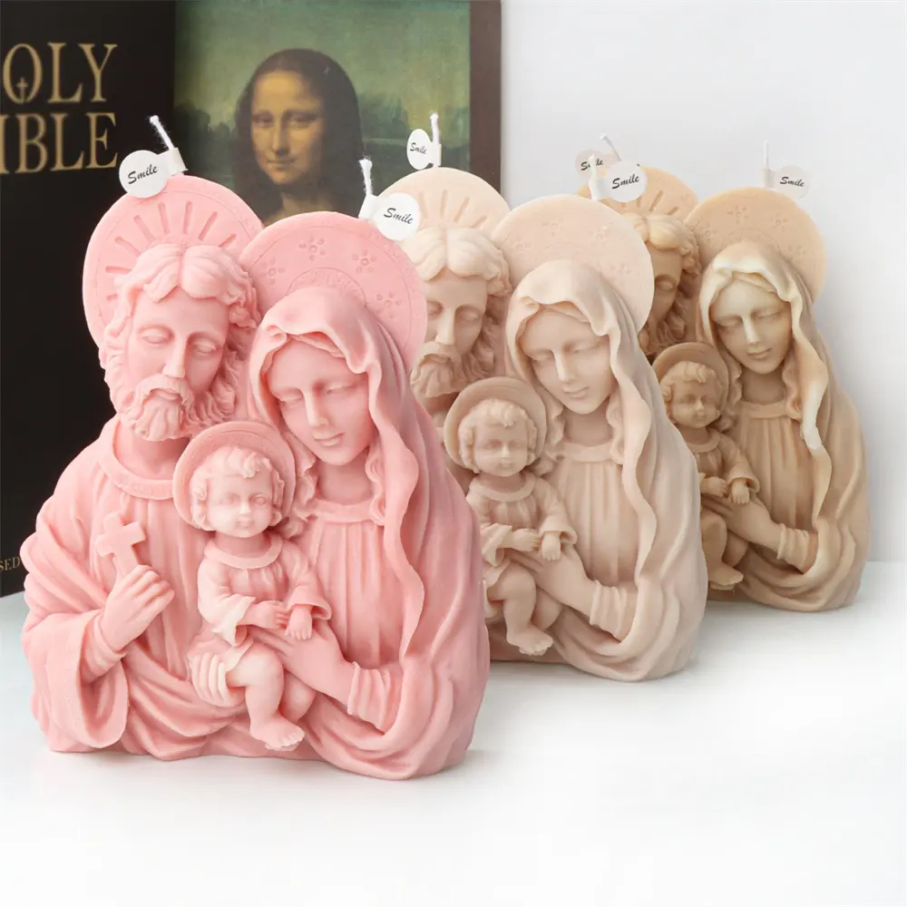 어린이와 가톨릭 거룩한 가족 예수 마리아 입상 양초 금형 예술 조각 실리콘 금형 아이콘 기독교 왁스 손 선물 만들기