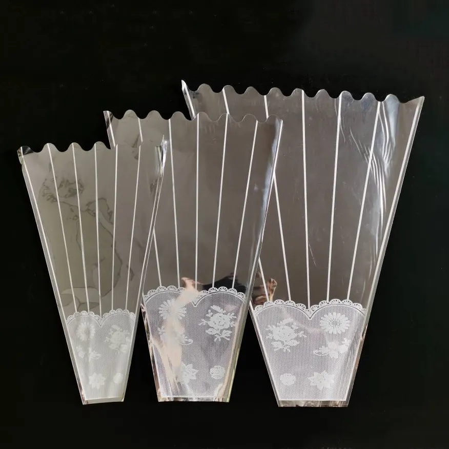 100 unids/bolsa en Stock Diseño impresión biodegradable plástico transparente impermeable ramo bolsa flor envoltura embalaje manga