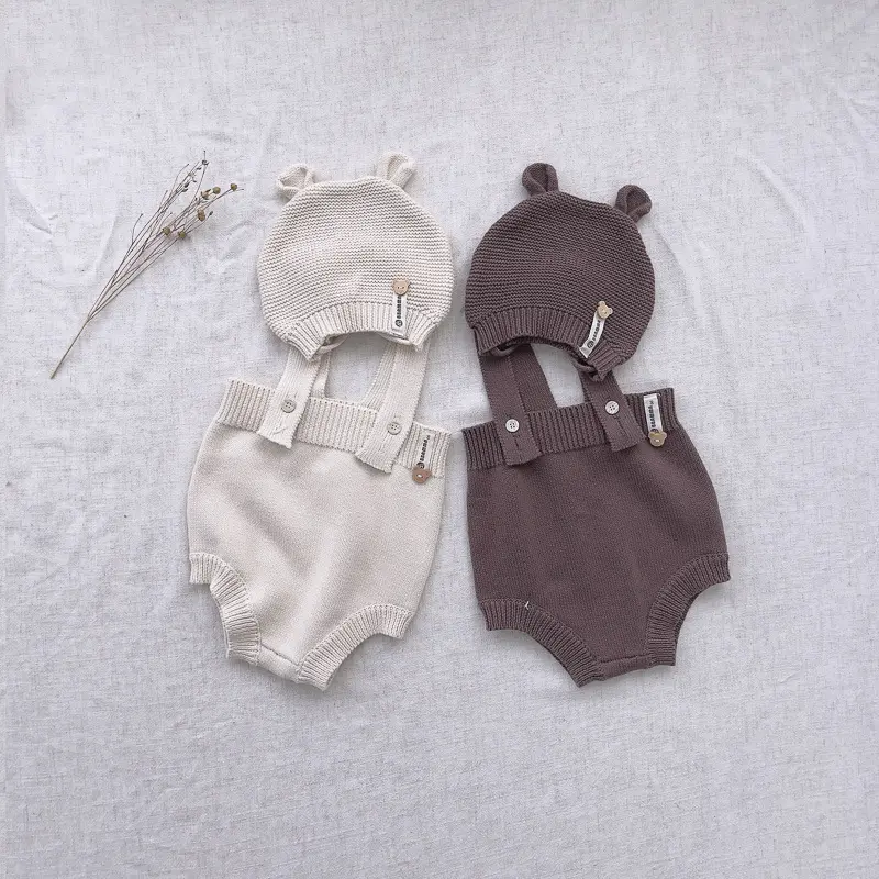 Baby Strick Stram pler Set Bio-Baumwolle Sandy Beige Farbe Baby Boy Baby Girl Foto Prop Outfit