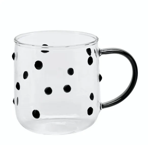 Wholesale Customized Handmade Coloured Glass Heat-proof Coffee Milk Breakfast Cup with Dots