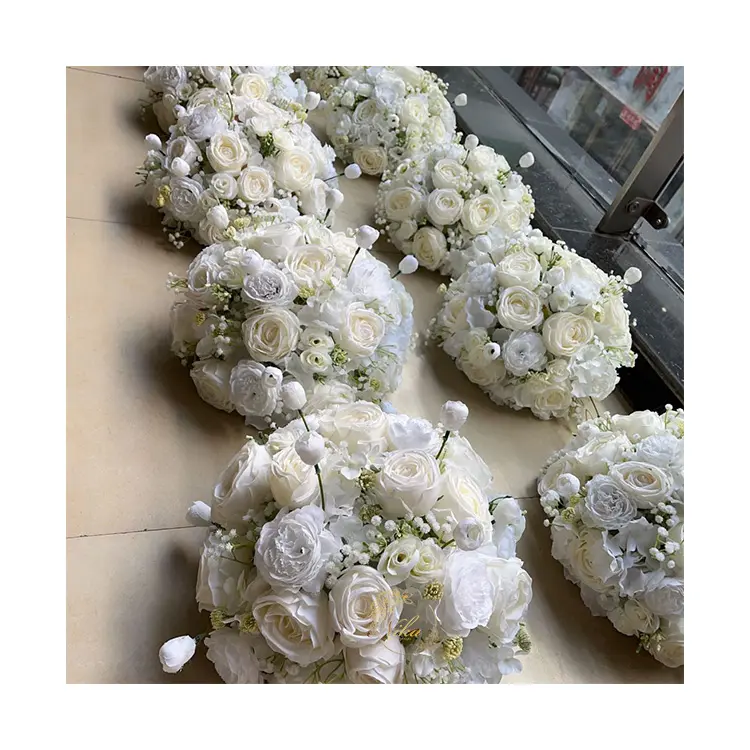 Fiori artificiali di alta qualità rosa bianca peonia ortensia matrimonio baciare palla di fiori appesi