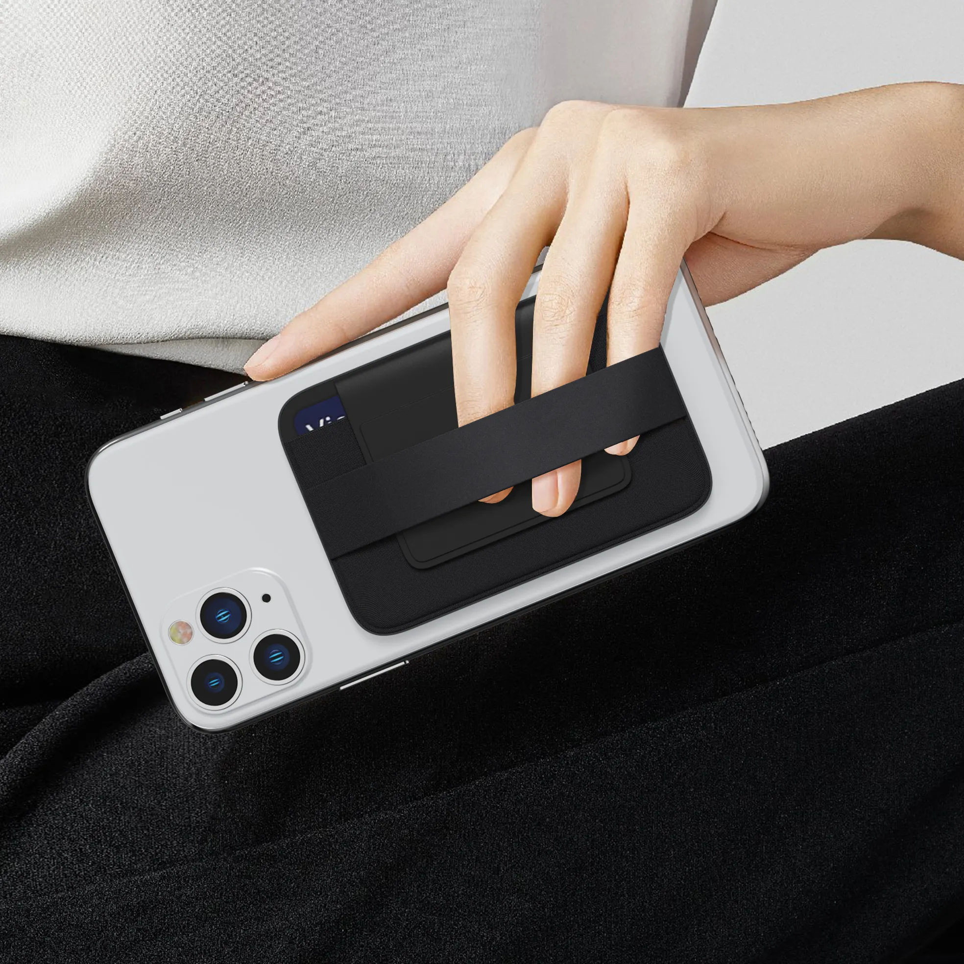 A granel personalizado potente tarjeta bolsillo pu soporte magnético lycra teléfono tarjetero negocios elástico teléfono agarre billetera para iPhone
