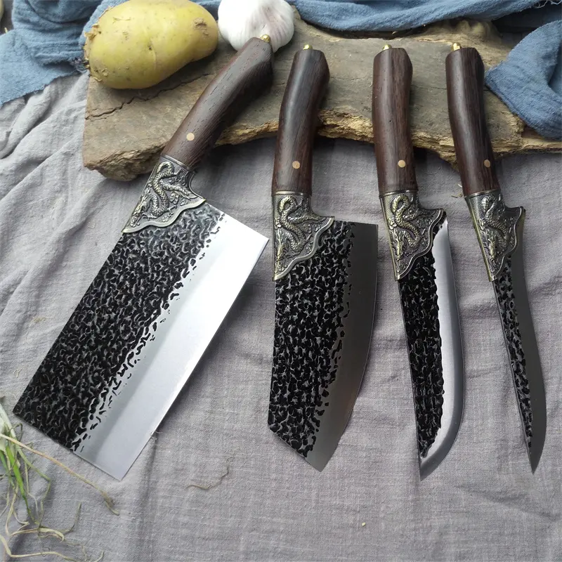 Utensilio de cocina chino de acero al carbono de alta calidad, cuchillo profesional para cortar carne y verduras, con logotipo personalizado