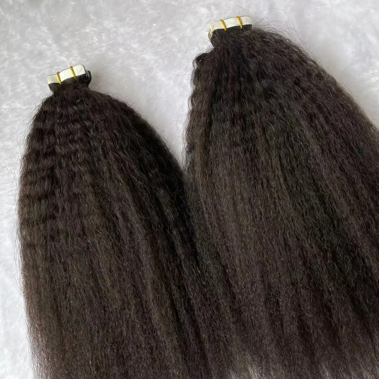 Venta al por mayor Raw Indian Remy Natural Hair Double Drawn Kinky Straight Tape en Virgin Hair 100% Extensiones de cabello humano Curly Tape Ins