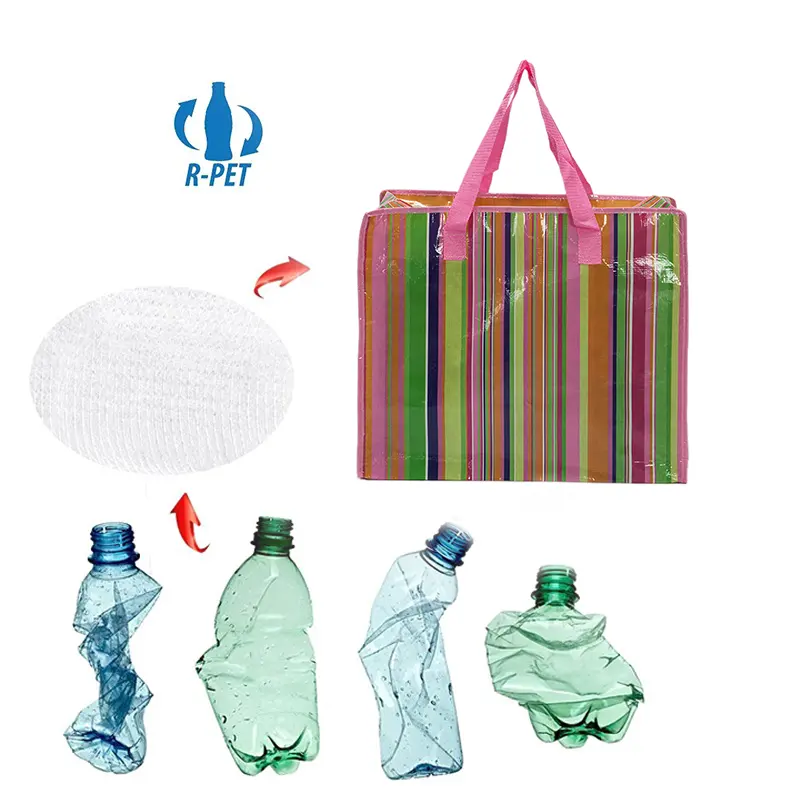 Sacs en poly en matériau recyclé RPET personnalisés, grands achats, sac en pet recyclé laminé avec fermeture à glissière