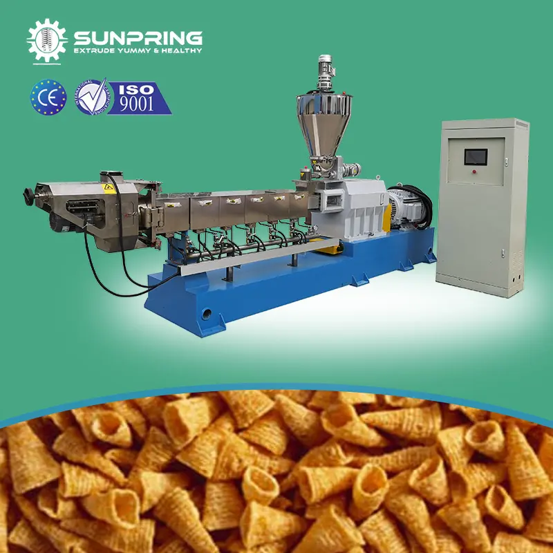 SUNPRING Bugles Snacks Extrusora Fried Puffed Bugles Snack Línea de producción